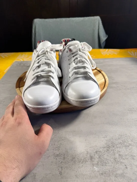 adidas White Leather Low-Top Sneakers with Multicolor Trim - Picture 4 of 7